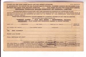 Imperial Tobacco Sales, Sweet Caps Order Form Using Canadian Postal Stationar...