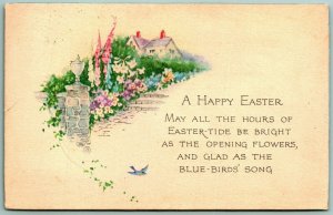 A Happy Easter Poem Spring Cabin Scene Blue Bird Gibson Lines 1923  Postcard G12