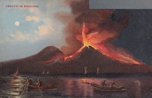 Mount Vesuvius Erupting Volcano Old Italian Postcard s