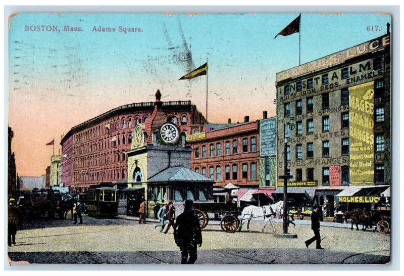 1911 Adams Square Tower Clock Boston Massachusetts MA Antique Posted Postcard