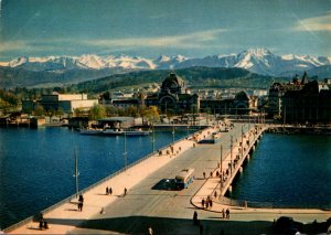 Switzerland Luzern Lake Bridge Station and The Alps