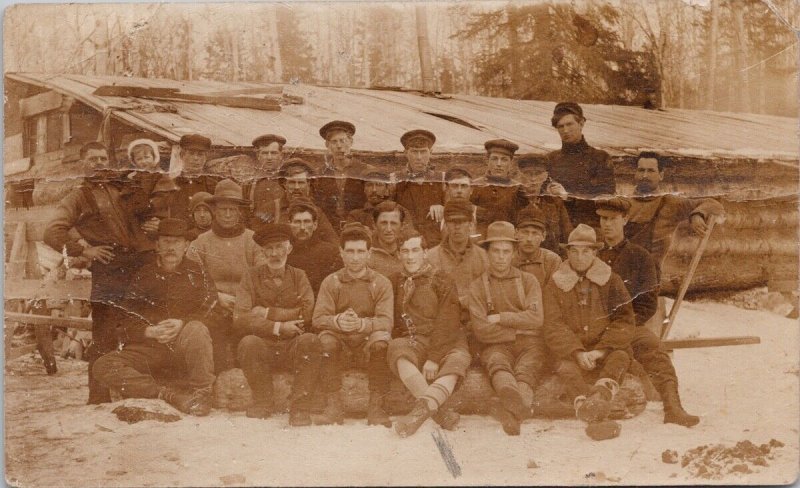 Pigeon Lake Alberta Men at Camp 'Koobers Camp' ?? RPPC Postcard H31 *as is