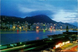 Postcard Hong Kong Harbour by Night Viewed from Kowloon Peninsula 1980 K23