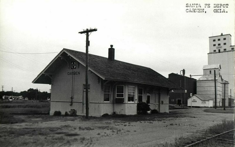 Carmen, Oklahoma, Santa Fe Depot (1950s) Station RPPC Postcard