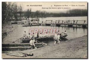 Old Postcard Army Folding 1 bridge Genie Versailles Mooring boats after the m...