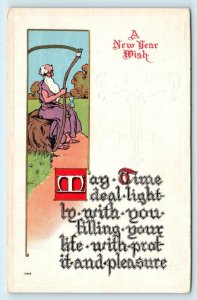ARTS & CRAFTS NEW YEAR Greeting  May Time Deal Lightly With You 1912 Postcard