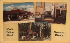 Sarasota Florida FL Fred's Cottage Park Multi-View Linen Vintage Postcard