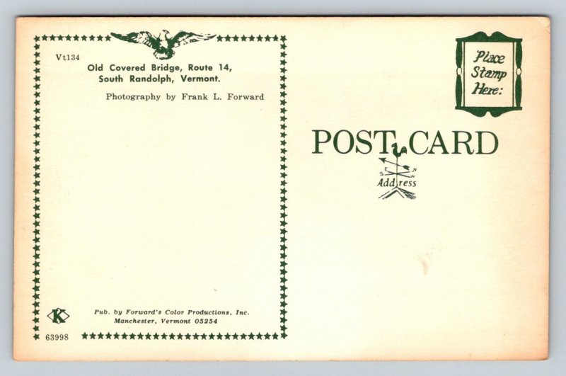 Old Covered Bridge  South Randolph  Vermont  Postcard