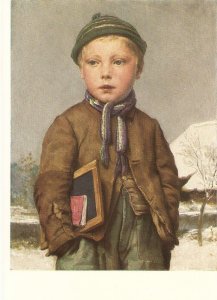 Albert Anker. School Boy.  Schulknabe Fine painint, modern Swiss postcard