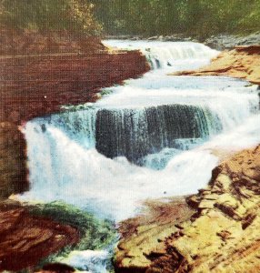 Lower Falls Letchworth State Park Postcard Waterfall New York Gorge c1930s DWS5D