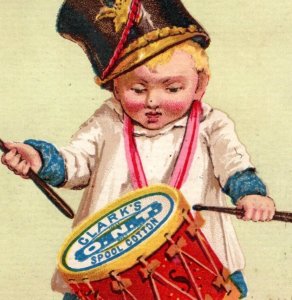 1880s Clark's ONT Spool Cotton Hard To Beat Cute Baby & Drum F104