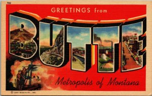 Greetings from Butte Metropolis Montana Postcard Large Letter Silver Bow News