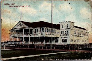 1912 WILDWOOD CREST NJ OCEAN CREST PIER DANCING SKATING ROBES POSTCARD 25-257