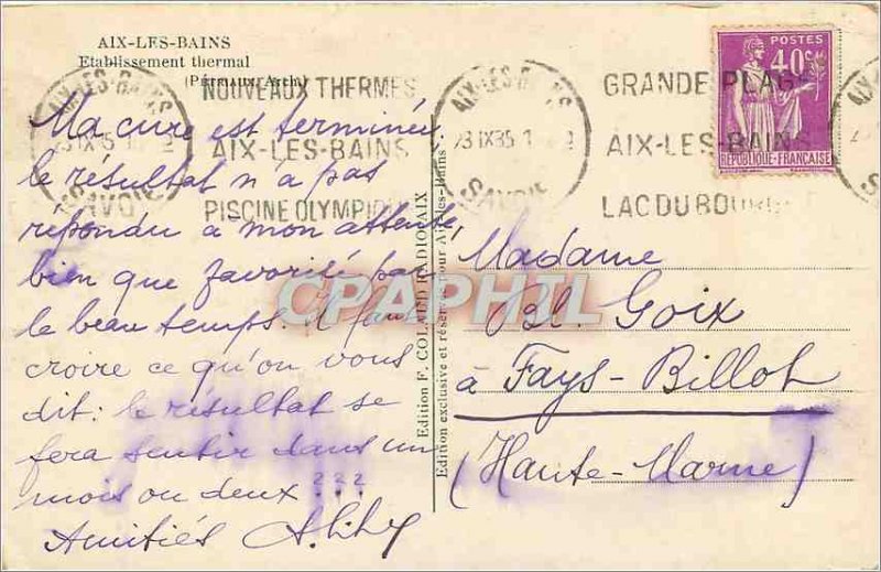 Old Postcard Aix les Bains Etablissement Thermal