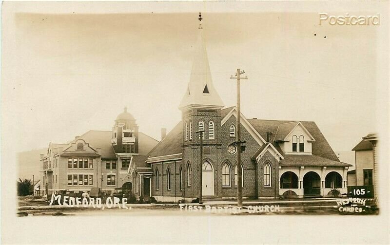 OR, Medford, Oregon, First Baptist Church, Western Card No. 105, RPPC