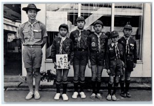 Postcard Boy Scouts Japan And Teacher Standing Scene c1980's Mark Chester Photo