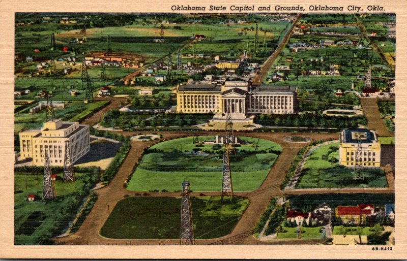 Oklahoma Oklahoma City Aerial View State Capitol and Grounds Curteich