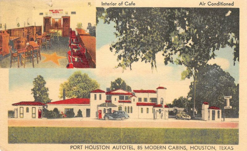 PORT HOUSTON AUTOTEL Texas Roadside Motel & Trailer Park ca 1940s Linen Postcard