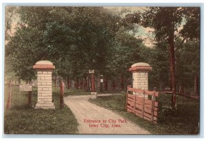 Entrance Gate To City Park Trees  Dirt Road Scene Iowa City, Iowa IA Postcard