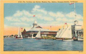 Postcard 1940s California Newport Harbor Pavilion Pier Balboa Teich CA24-2339