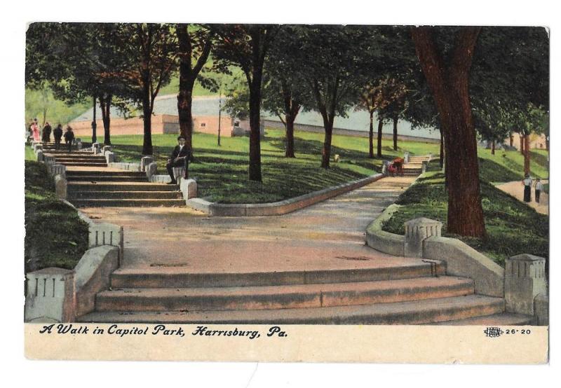 Harrisburg PA Capitol Park Walk Vintage Postcard 1911