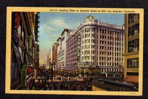 CA 7th St Warner Bros Theater Los Angeles California Linen Postcard Trolley Car