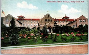 Immaculate Heart College Bldg. Hollywood California Grounds & Flowers Postcard