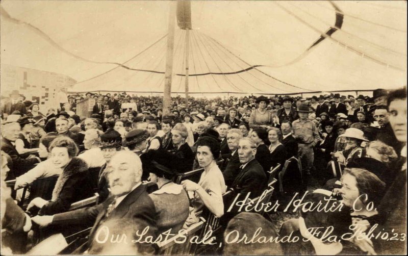 Orlando FL Heber Harter Co Last Sale People in Tent c1920 Real Photo Postcard