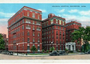 Vintage 1930s Colonial Hospital Rochester Minnesota MN Linen Postcard