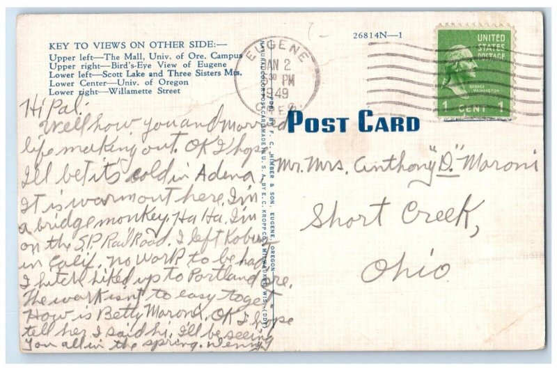 1949 Multi-Views Greetings From Eugene Oregon OR Vintage Antique Posted Postcard