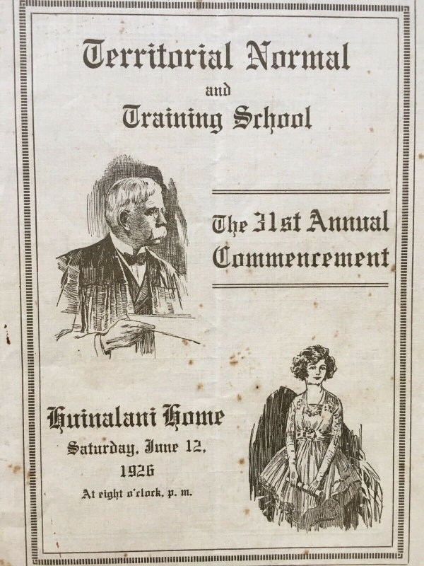 Hawaii Territorial Normal & Training School 1926 Commencement Program Huinalani