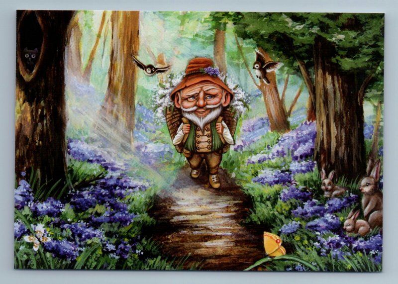 ELDER MAN Forest Forester Path to House Bird Bunny Rabbit Russian New Postcard