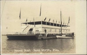 Lake Worth FL House Boat c1910 Real Photo Postcard