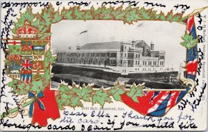 Drill Hall Brantford Ontario ON Flag Crests c1905 Postcard F33