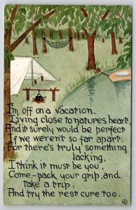 Camping Scene Vaction Poem To Meredeth NH Postcard A37