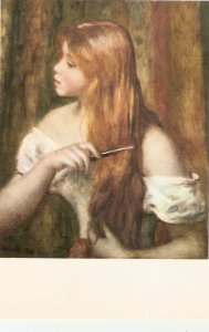 A. Renoir. Young girl combing her hair  Fine painting, modern French postcard