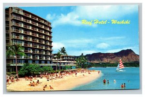 Vintage 1960's Postcard Waikiki Beach Diamond Head Reef Hotels Oahu Hawaii