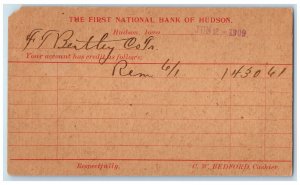 1909 The First National Bank of Hudson Iowa IA Posted Antique Postal Card