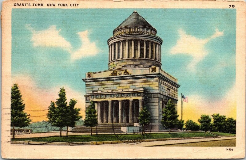 Gen US Grant Tomb Riverside Dr New York City NYC NY Postcard PM Cancel WOB Note  
