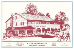 c1950 S & M Restaurant Building Classic Car Dining Gatlinburg Tennessee Postcard