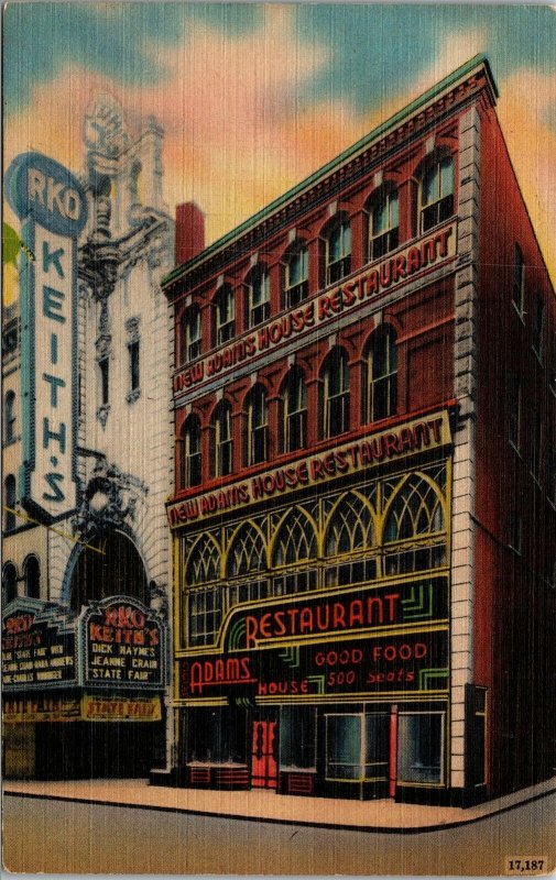 Vtg Boston MA Adams House Restaurant Washington Street 1940s Linen Postcard