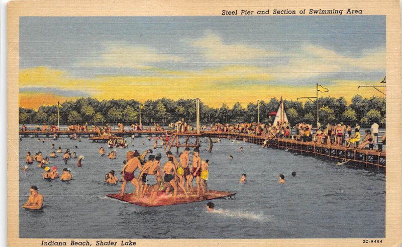 Indiana Beach Shafer Lake Indiana 1940s Postcrd Steel Pier & Swimming Area