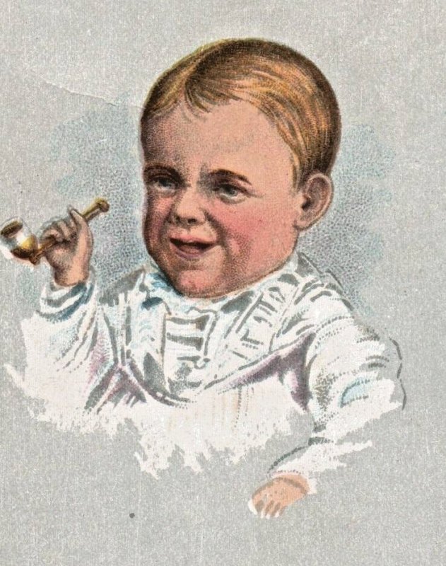 Rare BABY MAN SMOKING TOBACCO PIPE Victorian Trade Card c.1880s Advertising