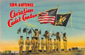 San Antonio Texas Aviation Cadet Center US flags rifles linen antique pc BB212