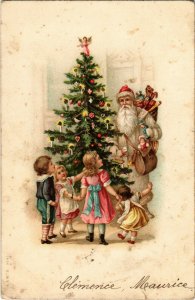 PC CPA SAINT NICHOLAS, WHITE COAT, GLITTER, CHRISTMAS TREE, Postcard (b17352)