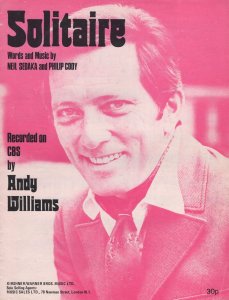 Solitaire Andy Williams Vintage 1972 Sheet Music