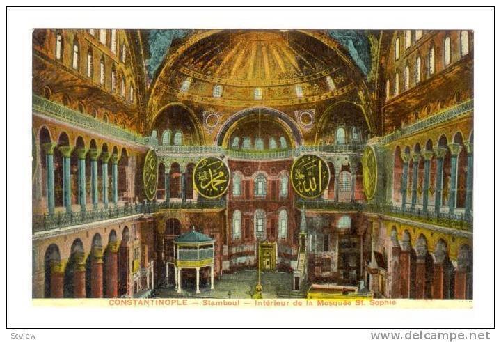 Constantinople, Turkey , Interieur de la Mosquee St Sophie, 00-10s