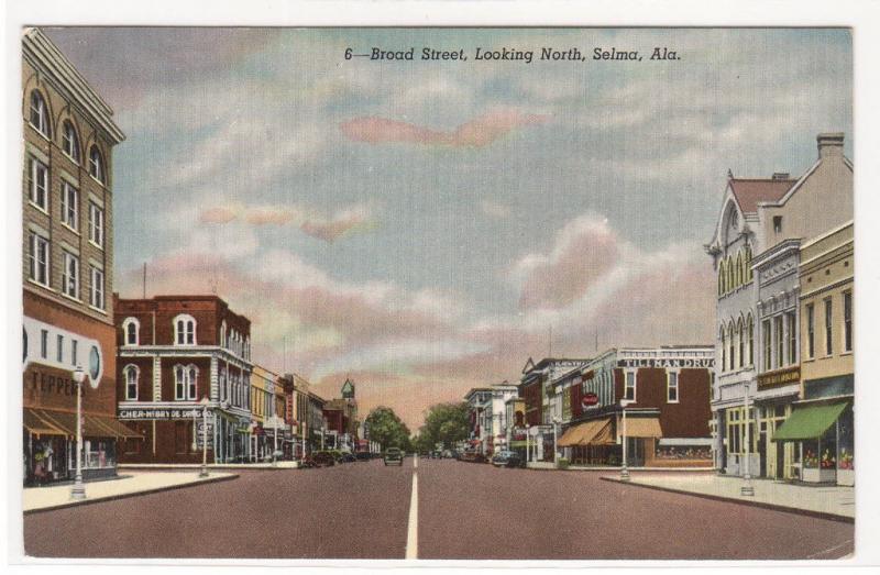 Broad Street Selma Alabama 1952 postcard