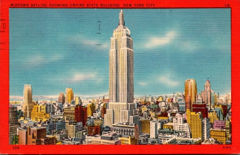 New York City Midtown Skyline Showing Empire State Building 1949