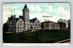 Delaware OH, Ohio Wesleyan University, Library, Vintage Ohio c1907 Postcard 